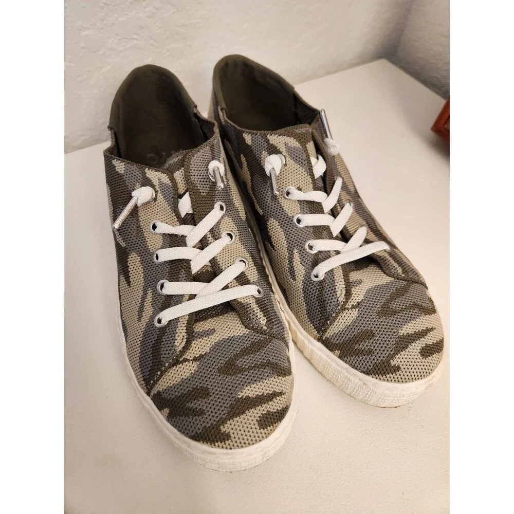 Madden NYC Green Camo Knit Platform Slip On Sneakers Sz 8.5 Camouflage Low Top